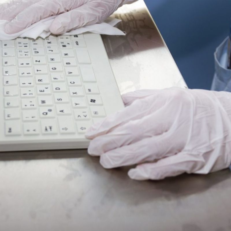 Silicone keyboard being cleaned