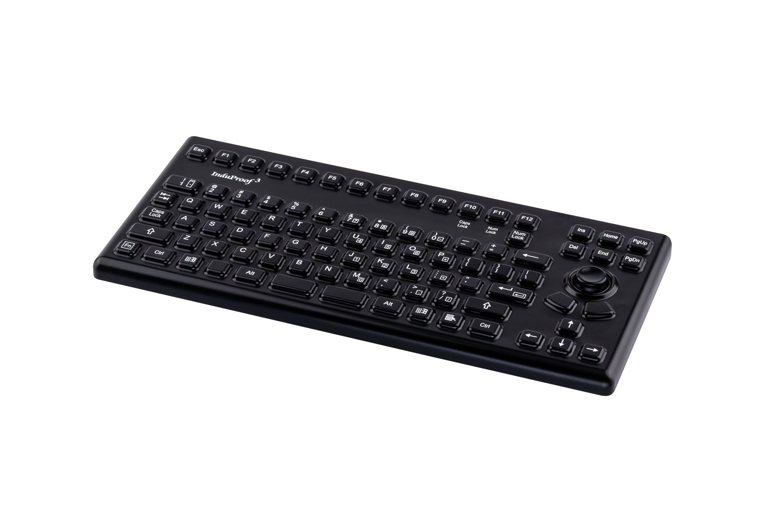Silicon keyboard with integrated mousebutton, black, sideview