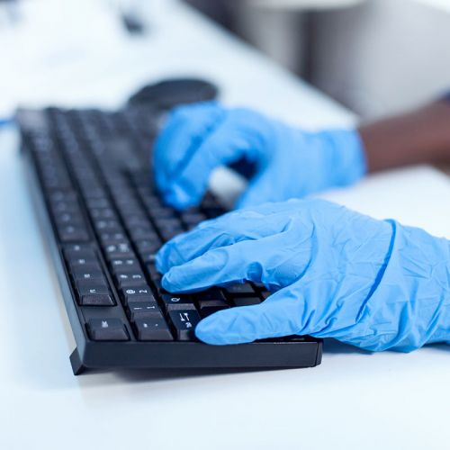 hygienic plastic keyboard in use