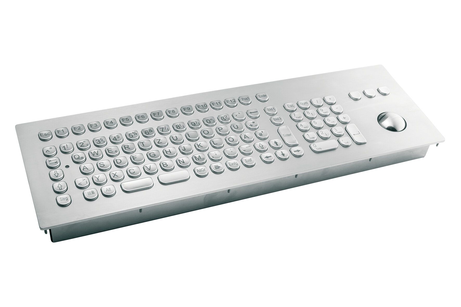 InduSteel® Stainless Steel front mount keyboard with number pad and 38mm trackball