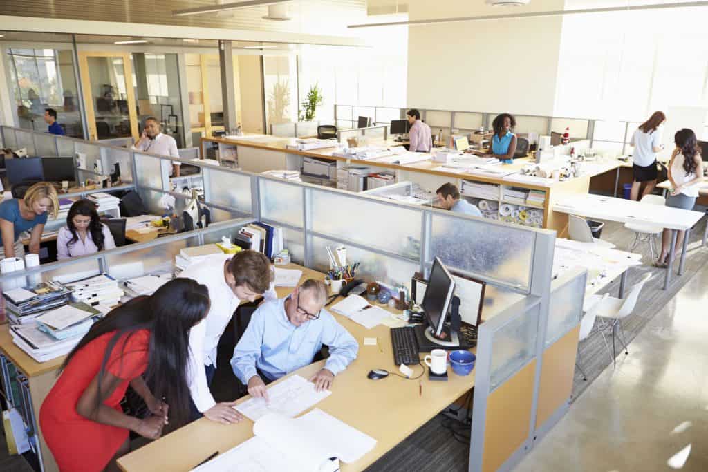 Interior Of Busy Modern Open Plan Office Interior Of Busy Modern Open Plan Office